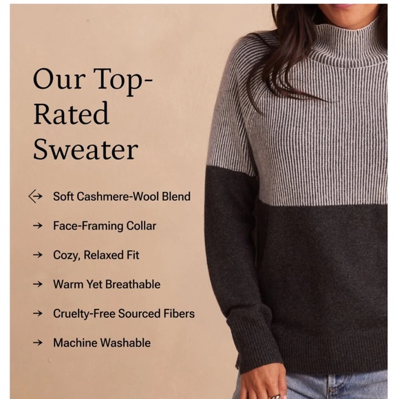 Summersalt Luxe Cashmere Blend Two Tone Sweater in Charcoal - Picture 3 of 10